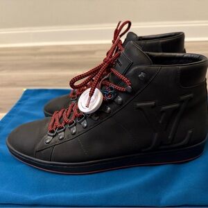Louis Vuitton black suede high-top sneakers, model MS0133